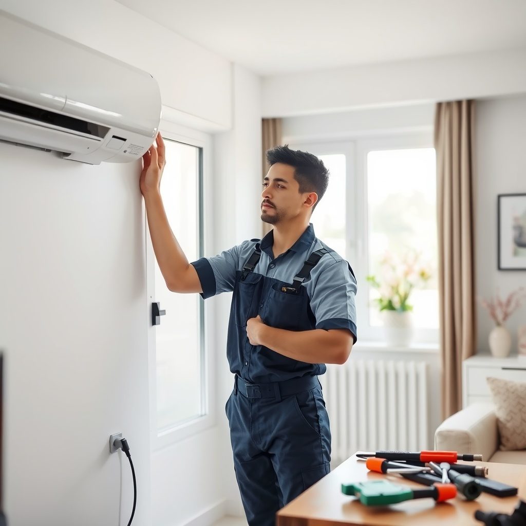 Heating service technician at work
